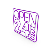 Open 24h Indigo Neon Sign PNG & PSD Images