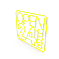 Open 24h Yellow Neon Sign PNG & PSD Images