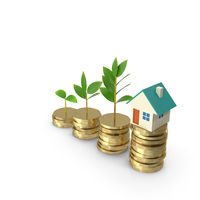 Toy House On A Stack Of Coins PNG & PSD Images