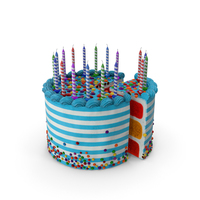 Birthday Cake with Candles and Slice Cut PNG & PSD Images