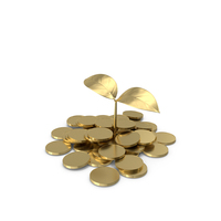 Gold Plant Sprout on a Pile of Coins PNG & PSD Images