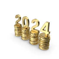 Gold Text 2024 on a Stack of Coins PNG & PSD Images