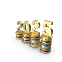 Gold Text 2025 on a Stack of Coins PNG & PSD Images