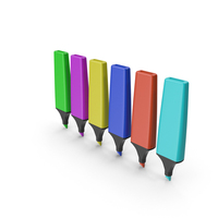 Colored Highlighters 6 Pieces Without Caps Vertical PNG & PSD Images