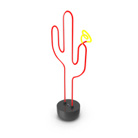 Neon Red Cactus With Yellow Flower Lamp PNG & PSD Images