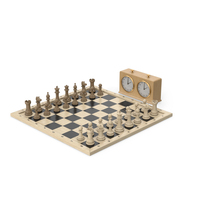 Wooden Chess Board Game And Chess Clock PNG & PSD Images