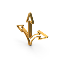 Out Line Three Way Directional Arrow Icon Gold PNG & PSD Images