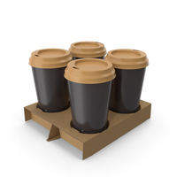 Cardboard Carrier with 4 Coffee Cups PNG & PSD Images