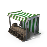 Wooden Market Stall with Striped Awning PNG & PSD Images