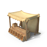 Wooden Market Stall with Beige Awning PNG & PSD Images