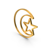 Gold Crescent Moon And Star Islam Icon PNG & PSD Images