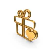Out Line Valentine Heart Shape Gift Box Icon Gold PNG & PSD Images