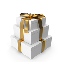 White Gift Boxes Tied With Gold Ribbon PNG & PSD Images