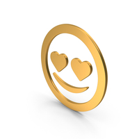 Gold Heart Eyes With Smile Emoji Icon PNG & PSD Images