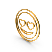 Out Line Heart Eyes With Smile Emoji Icon Gold PNG & PSD Images