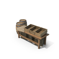 Historical Market Stand With Barrels And Crates PNG & PSD Images