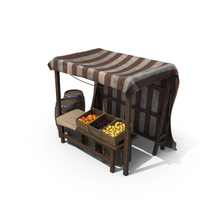 Medieval Food Market Stall with Striped Awning PNG & PSD Images