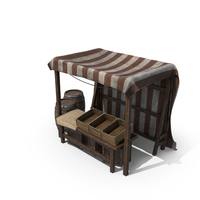 Market Stall with Striped Awning and Wooden Crates PNG & PSD Images