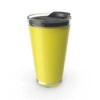 Glass Tumbler With Yellow Liquid And Black Lid Lock Closed PNG & PSD Images