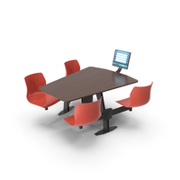 Bowling Table With Red Chairs And Monitor PNG & PSD Images