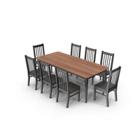Wood Dining Table Set with 8 Chairs PNG & PSD Images
