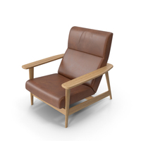 Mid-Century Show Wood High-Back Leather Armchair PNG & PSD Images