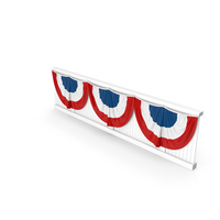 Patriotic Nylon Bunting With Red, White & Blue Colors On White Fence PNG & PSD Images