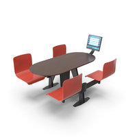 Oval Brown Bowling Table With Red Chairs PNG & PSD Images