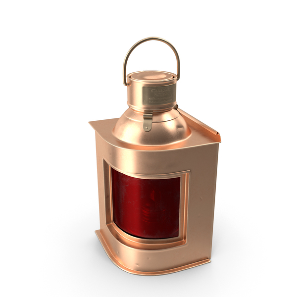 Antique Copper Ship Lantern with Red Glass PNG & PSD Images