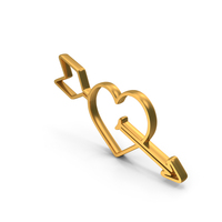 Gold Heart With Cupid Arrow Icon PNG & PSD Images