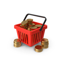 Plastic Shopping Basket With Gold Coins PNG & PSD Images