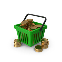 Plastic Shopping Basket With Gold Coins PNG & PSD Images