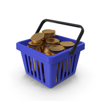 Plastic Shopping Basket With Gold Coins PNG & PSD Images