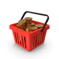 Plastic Shopping Basket With Gold Coins PNG & PSD Images