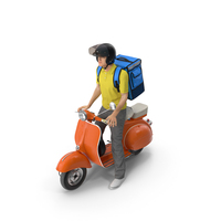 Delivery Man on Retro Scooter Standing PNG & PSD Images