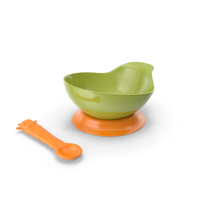 Lime Green and Orange Silicone Baby Bowl and Spoon PNG & PSD Images