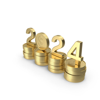 Gold Text 2024 On A Stack Of Coin PNG & PSD Images