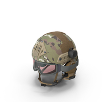 Tactical Gear Helmet Green Camo With Goggles Fur PNG & PSD Images