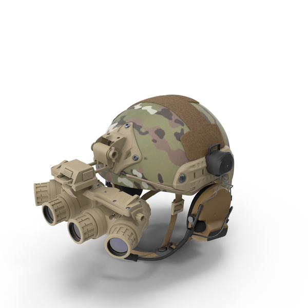 Helmet with Night Vision Goggles Green Camo Fur PNG & PSD Images