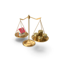 Balancing Scales With Toy House And Coins PNG & PSD Images