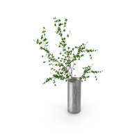 Green Branch in Metal Vase PNG & PSD Images