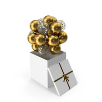 Open Gift Box With Gold Balloons PNG & PSD Images