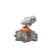 Gray Stylized Erupting Volcano with Lava and Smoke PNG & PSD Images