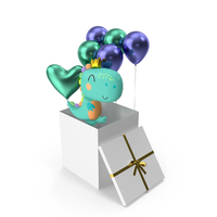 Open Gift Box With Dino Balloon PNG & PSD Images
