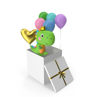Open Gift Box With Dinosaur Toy Balloon PNG & PSD Images