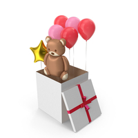 Open Gift Box With Inflatable Teddy Bear Toy PNG & PSD Images
