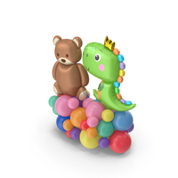 Balloon Composition With Foil Inflatable Dino And Teddy Bear Toy PNG & PSD Images