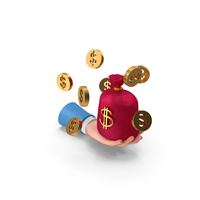 Holding Dollar Bag In Left Hand With Coins PNG & PSD Images