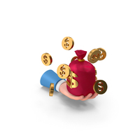 Holding Dollar Bag on Left Hand With Coins PNG & PSD Images