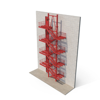 Fire Escape Red With Concrete Wall Of House PNG & PSD Images